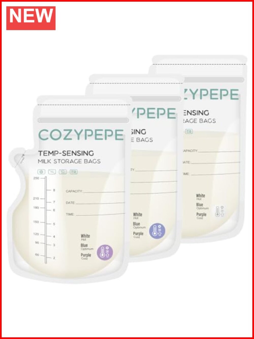 100 Breastmilk Storage Bags 8oz Pour Spout Temp Sensing BPA Free Disposable